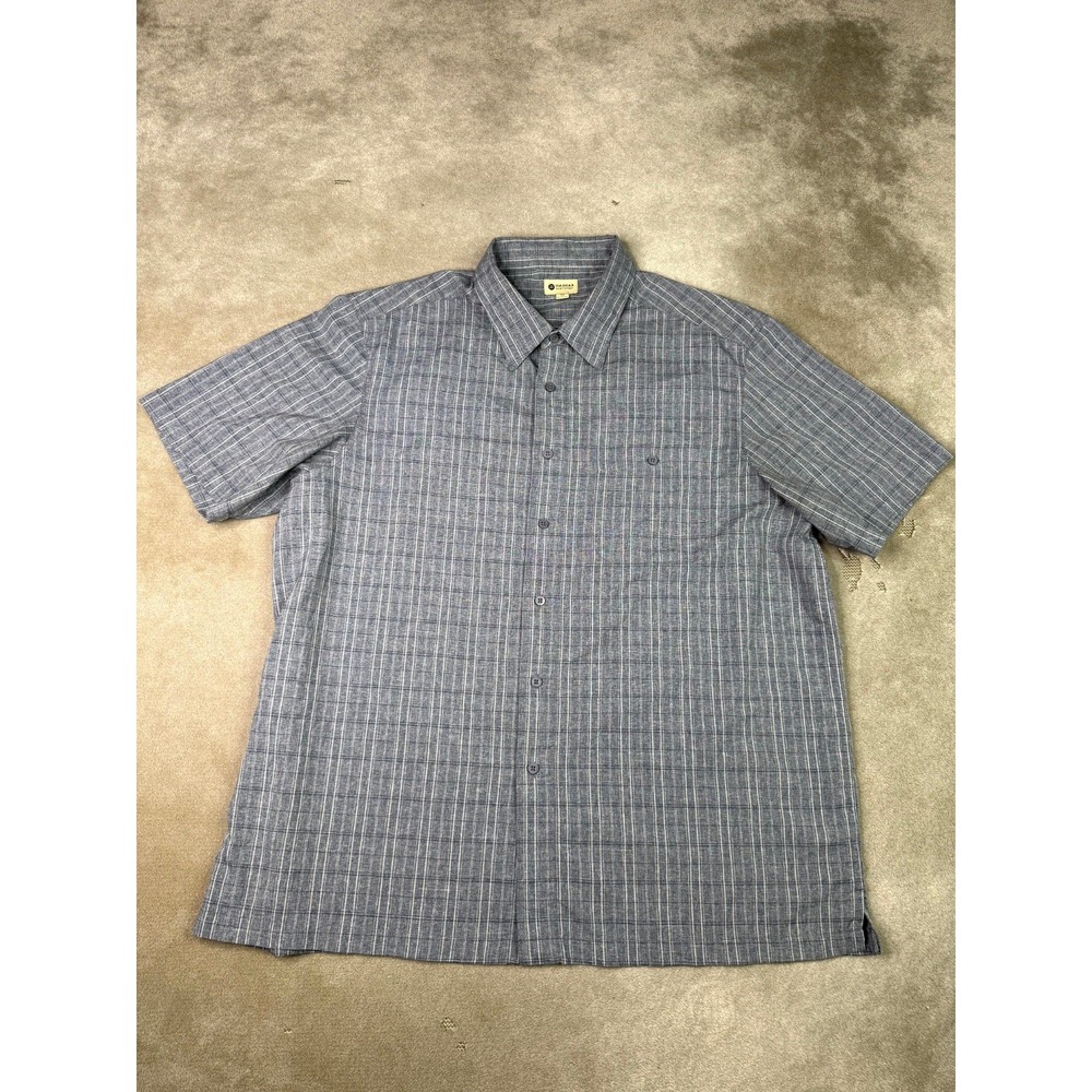 Haggar Clothing Shirt Mens 2X Blue Gray Textured Plaid Everyday Wear Button Up